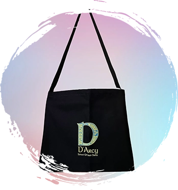 A black bag with the letter d on it