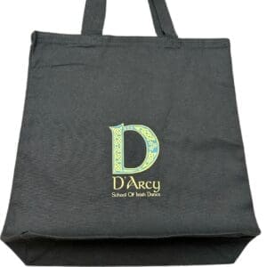 A black bag with the letter d on it.