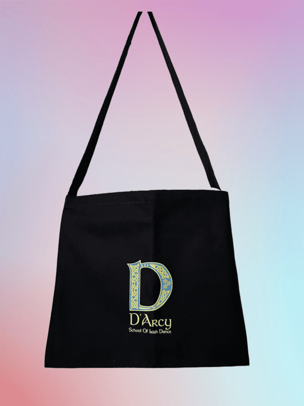 A black bag with the letter d on it.