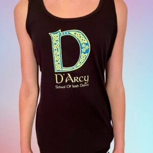 A woman wearing a black tank top with the letter d