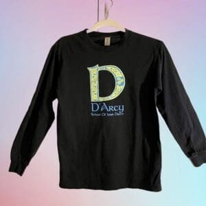 A black long sleeve shirt with the letter d