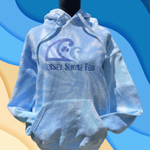 A blue hoodie with the words " disney surfing fest ".