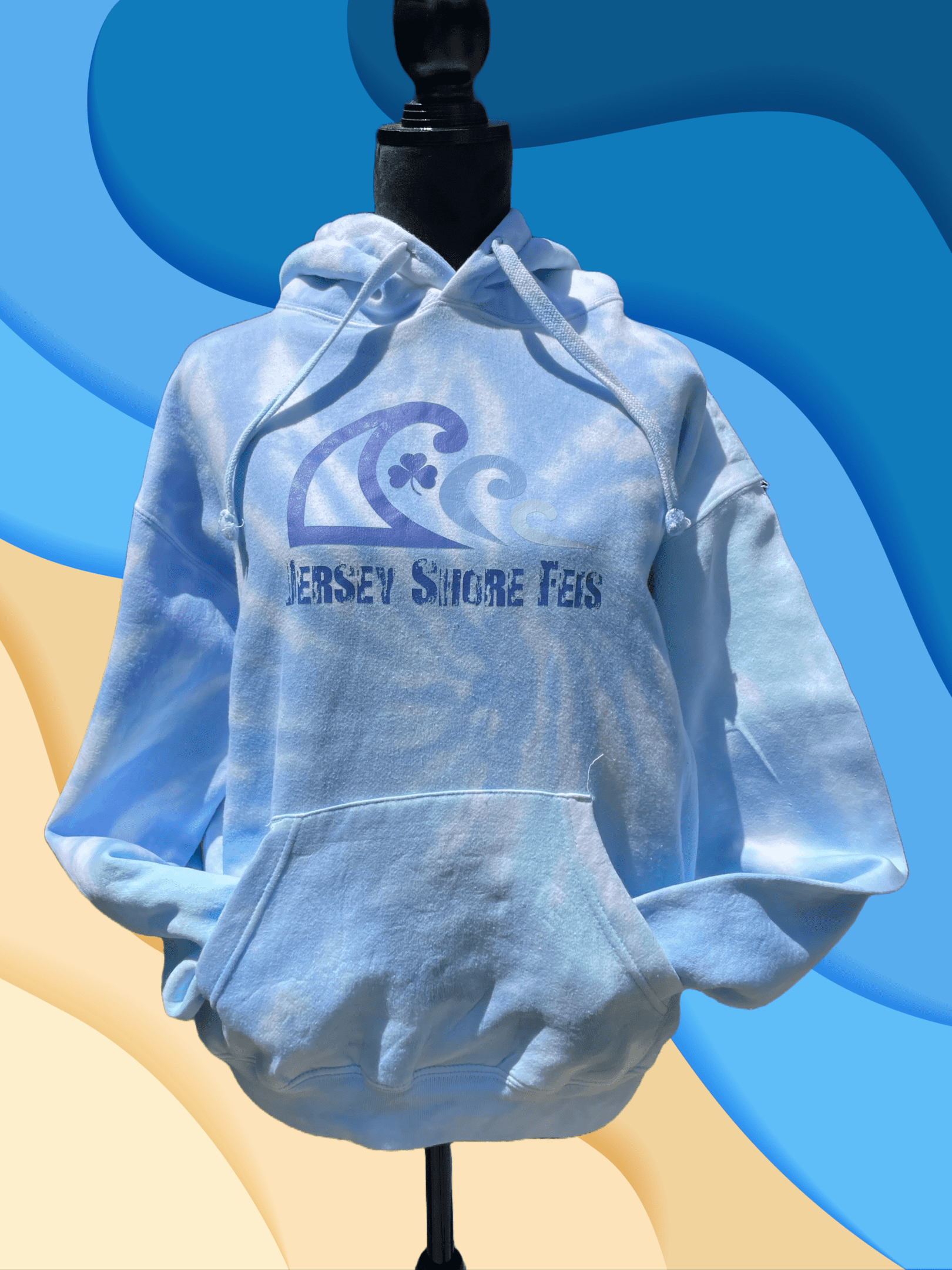 A blue hoodie with the words " disney surfing fest ".