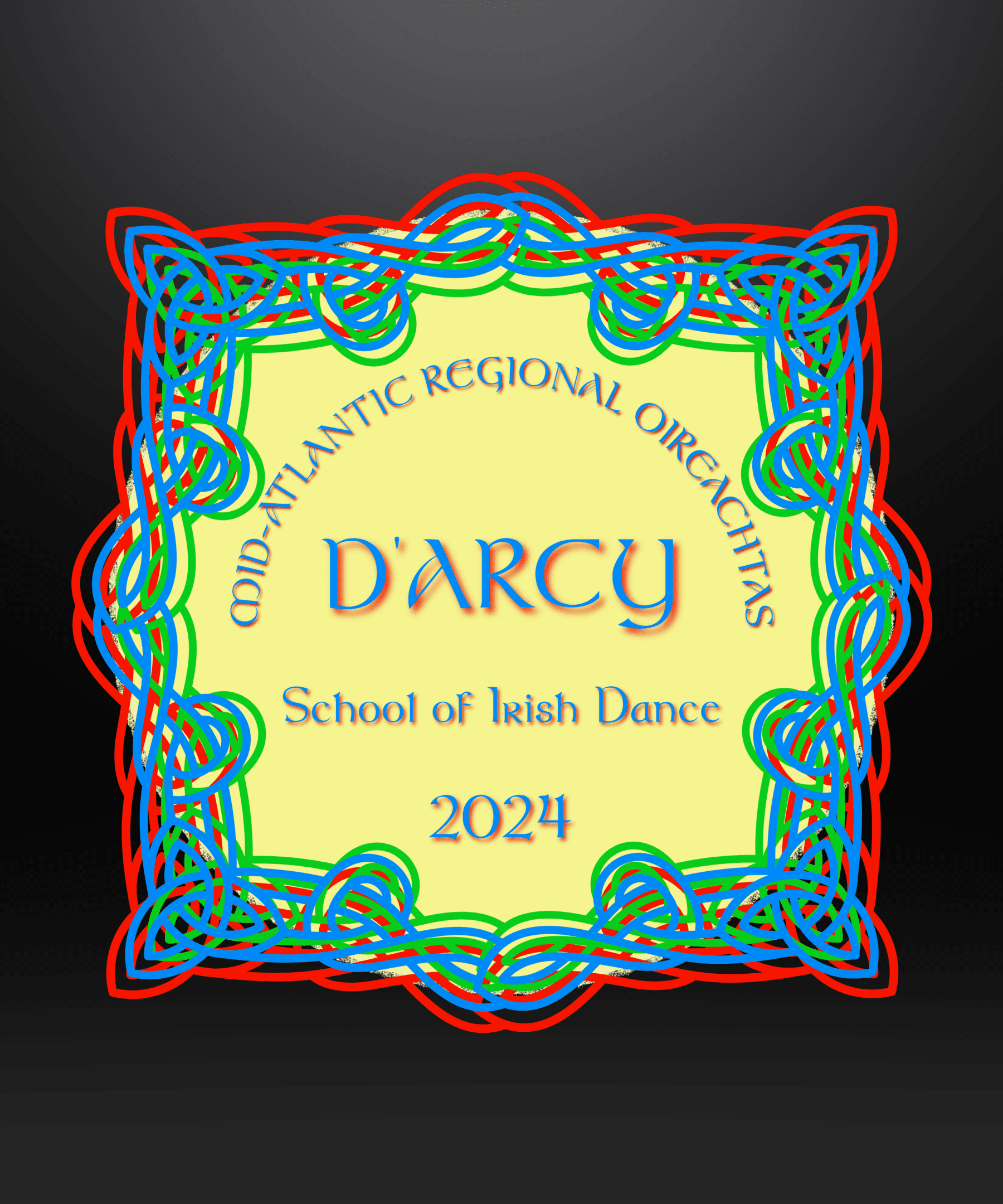 A colorful frame with the name of the dance school.